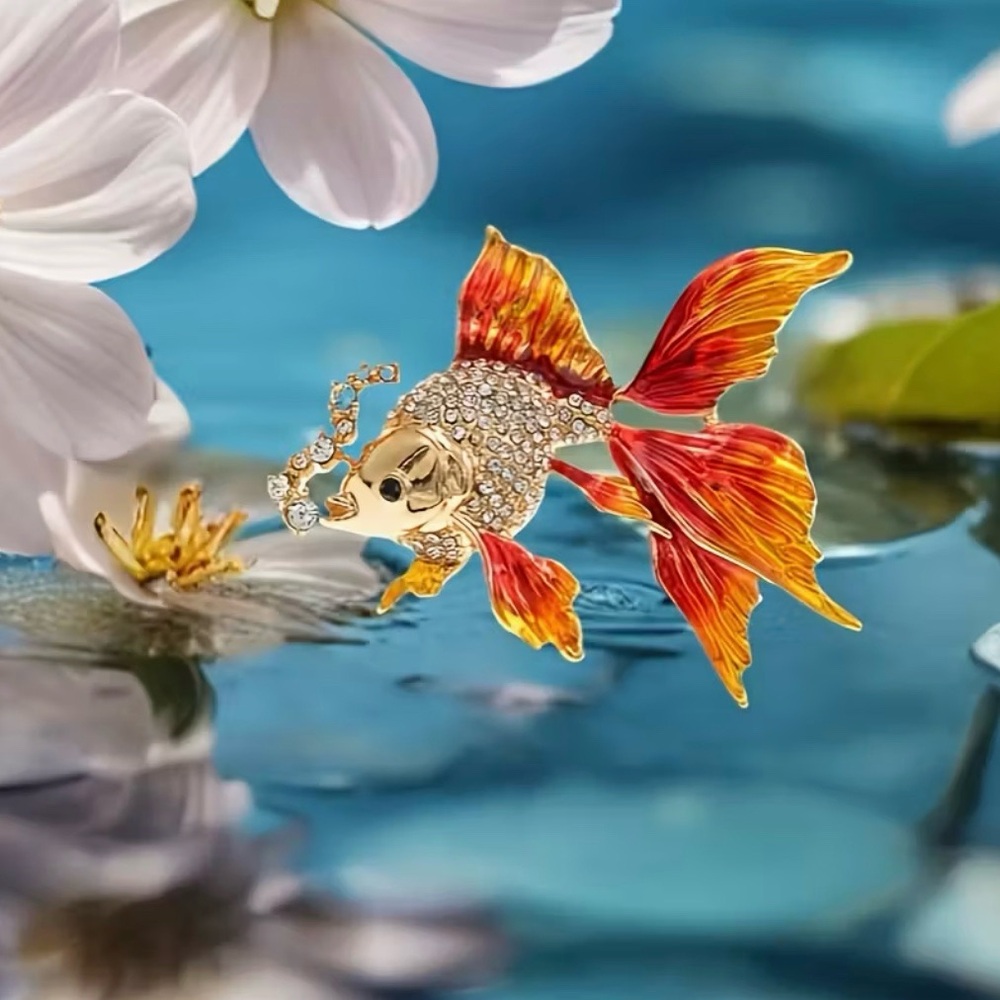 Goldfish Rhinestone Brooch Modern New